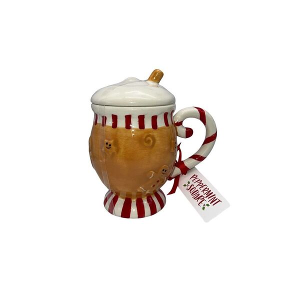 Peppermint Square Gingerbread Man Mug with Topper - Picture 1 of 1